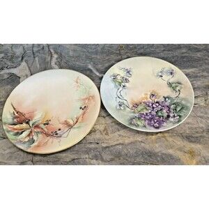 Jean Pouyat Limoges Hand Painted Floral Plates France Vintage Lot 2 Antique JPL